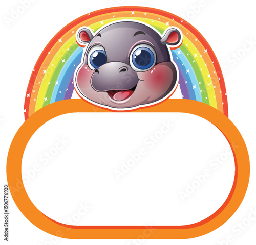 Happy Hippo with Rainbow Frame