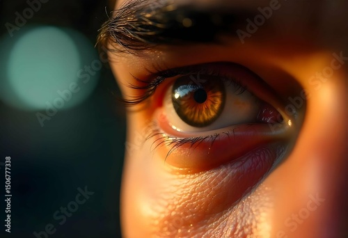 Extreme close-up of a human eye showing emotion — joy, sadness, fear, focus — high-detail iris and reflection, sharp focus on eye only, soft blurred background, studio-style lighting, isolated concept