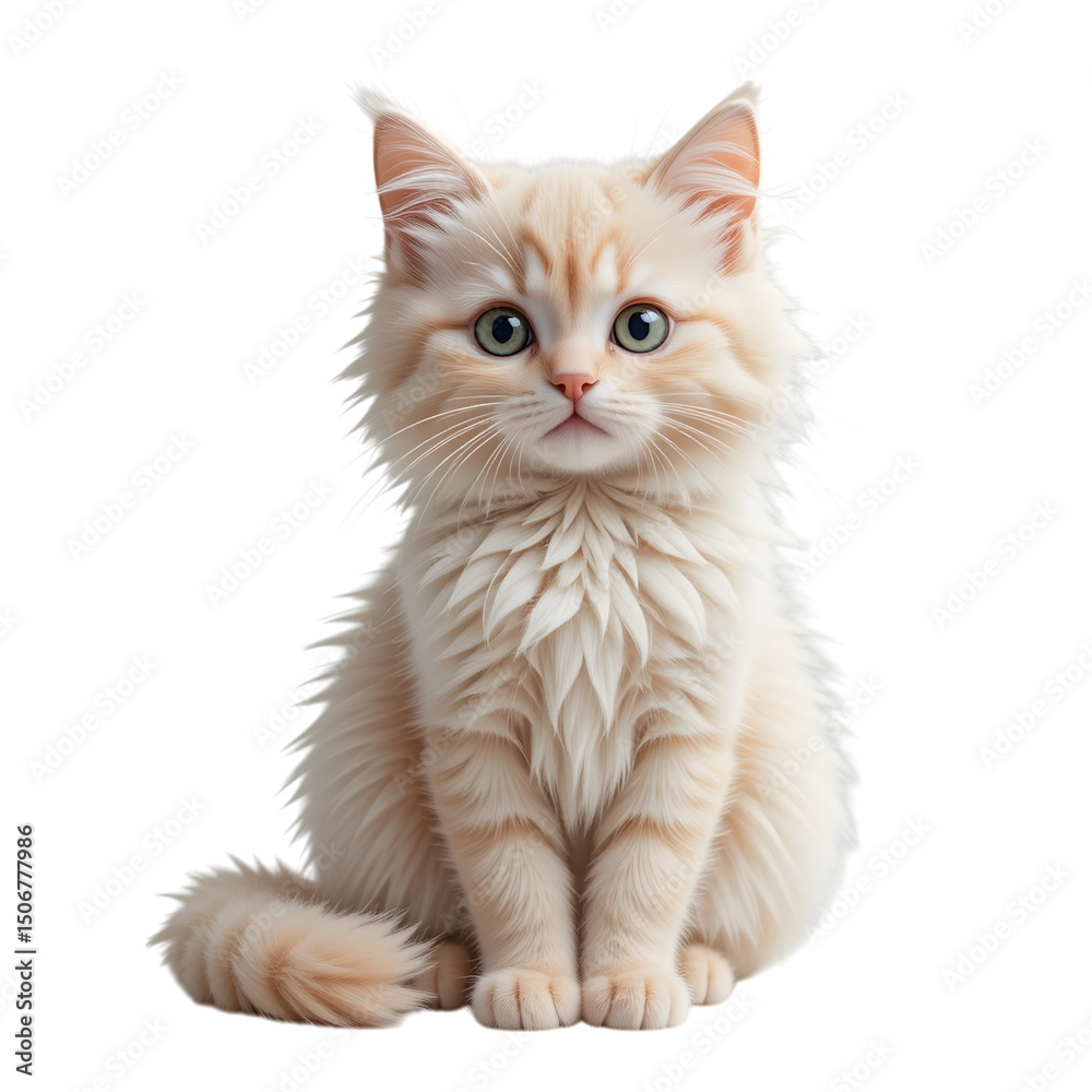 Fototapeta premium Fluffy Cream Kitten with Blue Eyes 