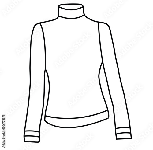 Cute cartoon hand drawn vector turtleneck slim fit long sleeve outline.
