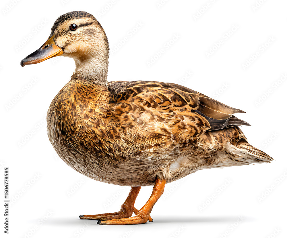 Obraz premium A female duck stands confidently with intricate feather patterns, displaying vibrant colors and keen eyes