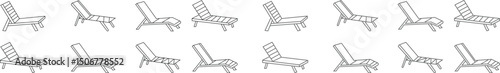 poolside lounger icon set, Beach Chairs, Summer and Vacation Related Line Banner Design. Beach, Holiday, Journey, Sunlight, Fun time. Web Page icons, Mobile App, Sunbathe, Magazine, Mobile Application
