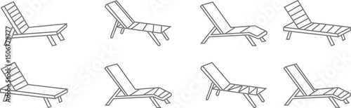 poolside lounger icon set, Beach Chairs, Summer and Vacation Related Line Banner Design. Beach, Holiday, Journey, Sunlight, Fun time. Web Page icons, Mobile App, Sunbathe, Magazine, Mobile Application