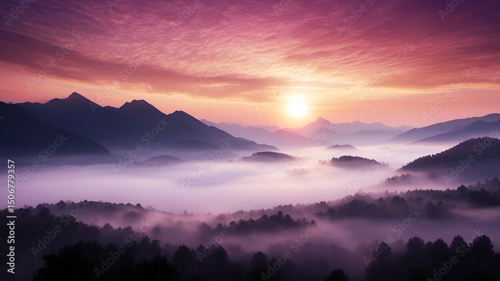 Fototapeta premium misty sunrise in the mountains