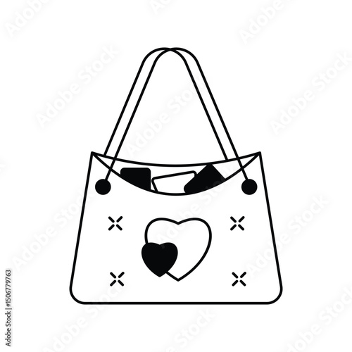 shopping bag glyph outline icon with white background vector stock illustration