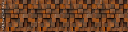 Astract 3d orange brown rusty metal steel rust cubes tile, wall texture backg...
