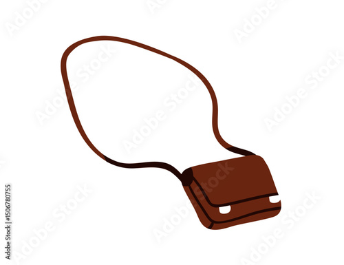 Cross-body bag with long strap. Small unisex satchel with handle. Crossbody messenger post pouch accessory. Flat graphic vector illustration isolated on white background.