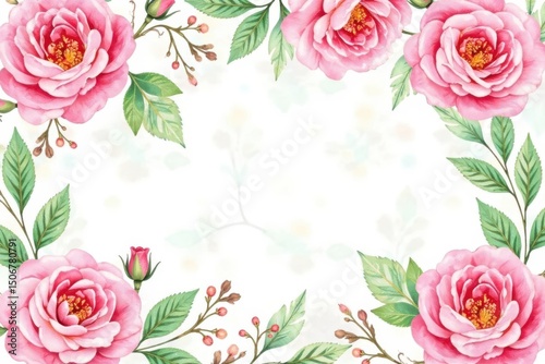 Delicate watercolor roses & leaves, repeat pattern, art, seamless pattern