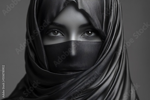 Silhouette mockup of person in flowing black fabric garment

 photo