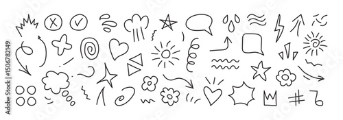 Comic line icon, manga anime element hand drawn, cartoon expression scribble, cute doodle motion sticker. Sketch emoticon impact element set editable stroke isolated on background. Vector illustration