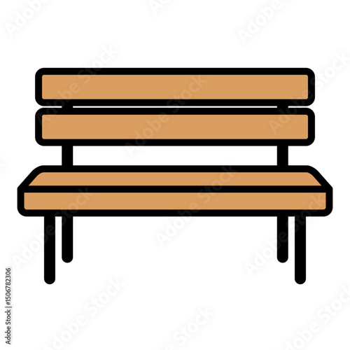 Illustration of a wooden bench for a park or garden on a white background