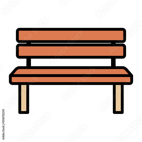 Illustration of a wooden bench for a park or garden on a white background