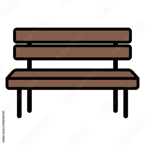 Illustration of a wooden bench for a park or garden on a white background
