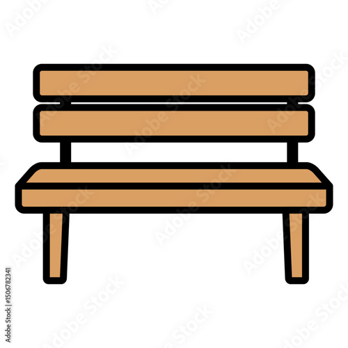 Illustration of a wooden bench for a park or garden on a white background