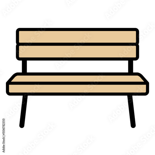 Illustration of a wooden bench for a park or garden on a white background