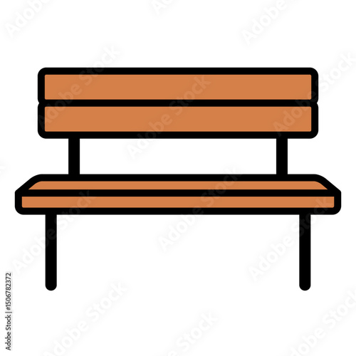 Illustration of a wooden bench for a park or garden on a white background