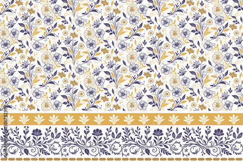 floral cotton seamless print, hand drawn border sketch, one line pattern for fabric, trendy fashion texture design, wrapping rose textile idea

