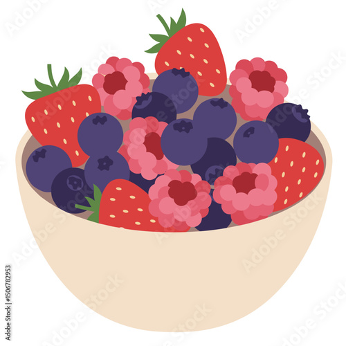 Fresh berries in bowl including strawberries, blueberries, and raspberries  