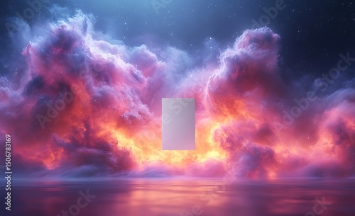 Mockup of vibrant cosmic scene with blank rectangular frame

