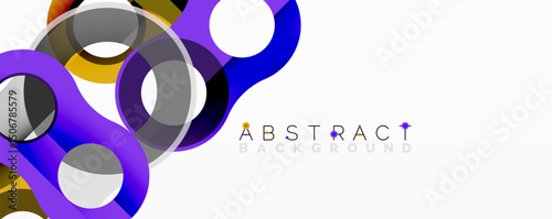 Dynamic composition. Overlapping circles create modern, colorful visual effect. Gradient shades enhance depth, texture. Minimalist design.