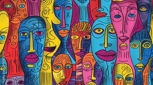 A vibrant tapestry of stylized faces