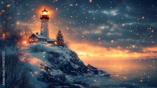 elegantly illustrated Christmas card featuring a glowing snowy windmill surrounded by frosted fields, Generative AI
