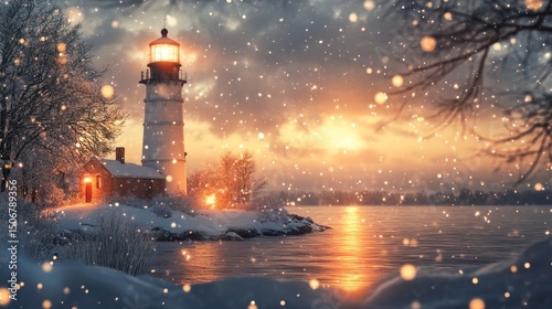 elegantly illustrated holiday card featuring a snowy cathedral glowing softly under a star-filled sky, Generative AI