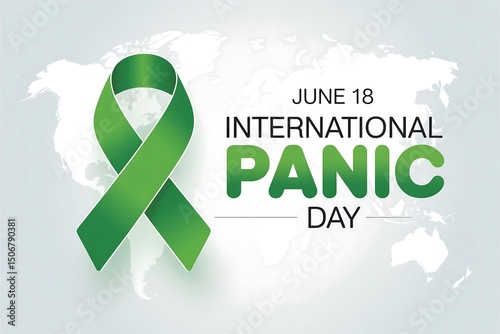 International panic day june eighteenth with green ribbon and world map background