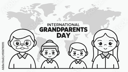 International Grandparents Day Outline Illustration