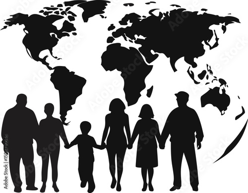 Global Family Connection Silhouette World Map