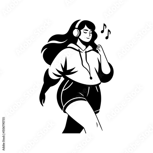 Black and White Illustration of a Woman Portraying Body Positivity