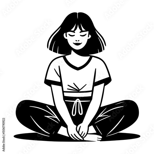 Black and White Illustration of a Woman Portraying Body Positivity