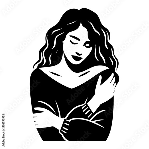 Black and White Illustration of a Woman Portraying Body Positivity