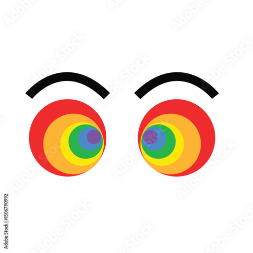 Pride Flag Colored Eyes Staring, Flat Styled Pride Month Illustration 