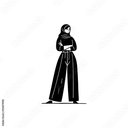 Black and White Illustration of a Woman Portraying Body Positivity