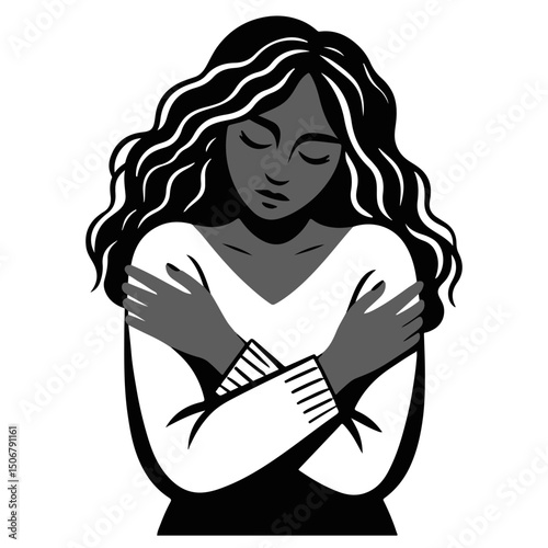 Black and White Illustration of a Woman Portraying Body Positivity