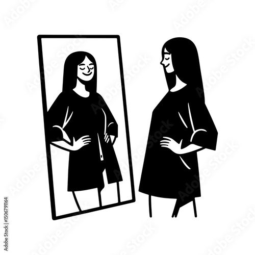 Black and White Illustration of a Woman Portraying Body Positivity