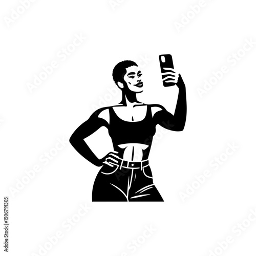 Black and White Illustration of a Woman Portraying Body Positivity