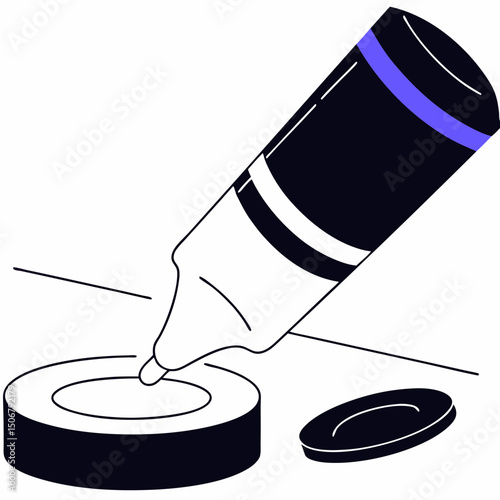 Whiteboard marker icon linear office supply vector, black and white illustration with blue accent, cap removed, modern minimal style, isolated on transparency background