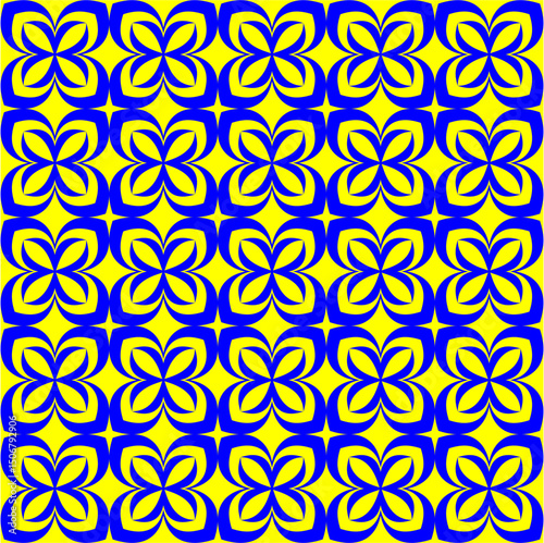 Seamless Blue and Yellow Decorative Pattern with Abstract Floral Shapes
