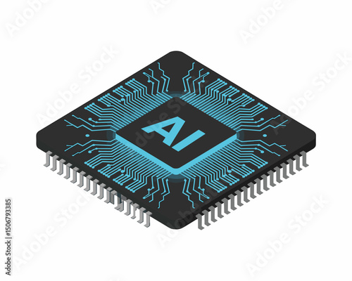 AI Microchip with Blue Circuitry Patterns Representing Artificial Intelligence Technology  