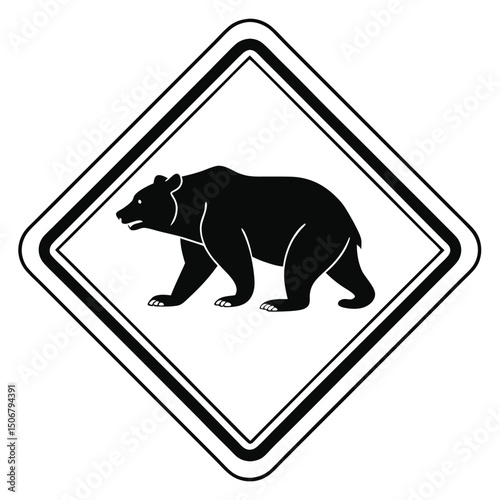 bear warning sign black silhouette icon white tr