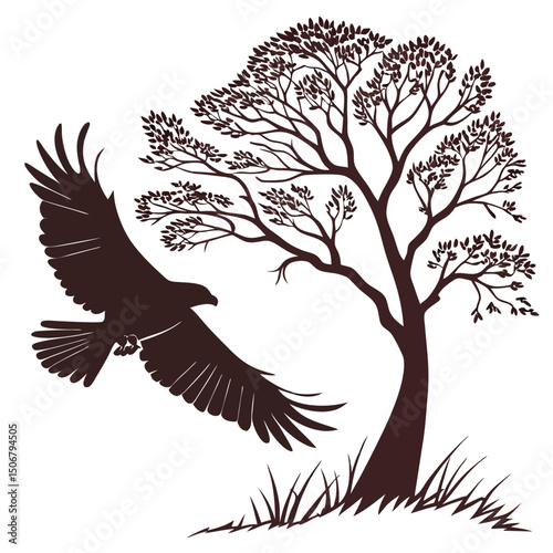 bird flying from tree silhouette vector white tr