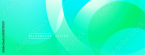 Abstract background features overlapping circles, gradients. Turquoise, green hues create modern, dynamic visual effect. Text reads background design.