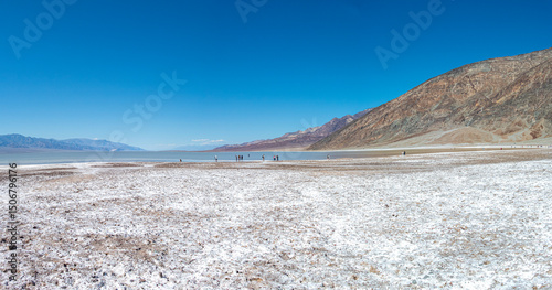 Badwater Basin with salt in death valley national park, California USA on a sunny day
