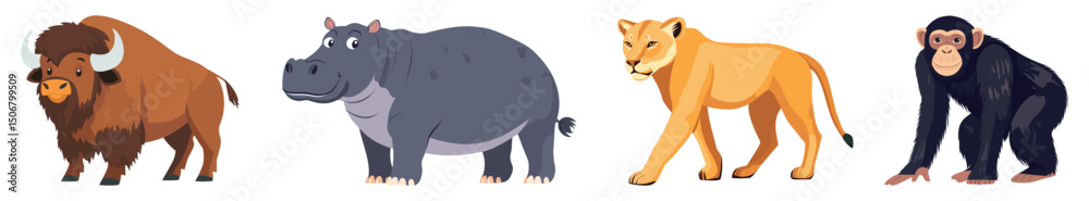 Fototapeta premium Colorful illustrated wild animals, element vector set