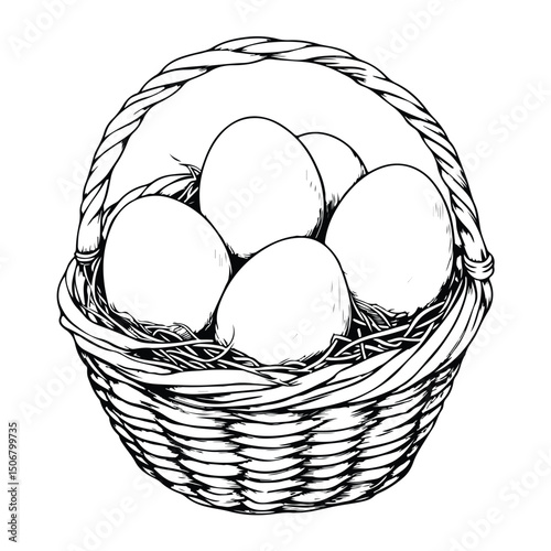 Easter basket silhouette, Vector art illustration easter basket with easter eggs on a white background, Easter Day vector illustration, Easter Basket Vector Illustration