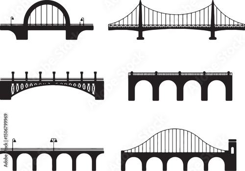 Collection of different bridge silhouettes black and white