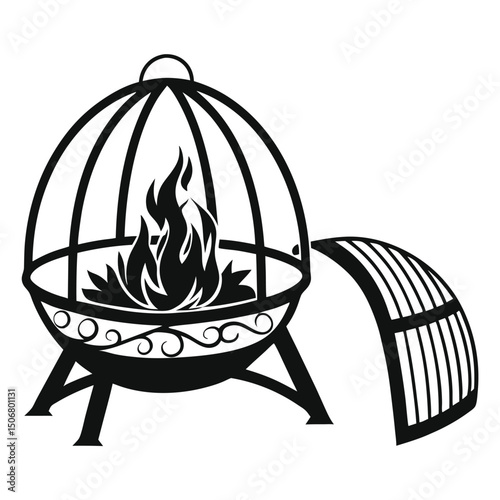 minimal fire pit design black silhouette vector