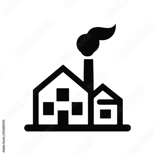 Factory silhouette, Factory black vector, Minimalist Factory Line Art Vector | Factory Logo Icon Clipart Illustration on White Background, Factory and industrial building icons set in black silhouette
